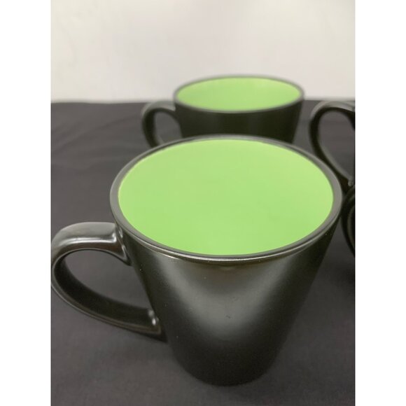 4 Cuisinart Black Lime Green Stoneware Coffee Mugs - Picture 5 of 7